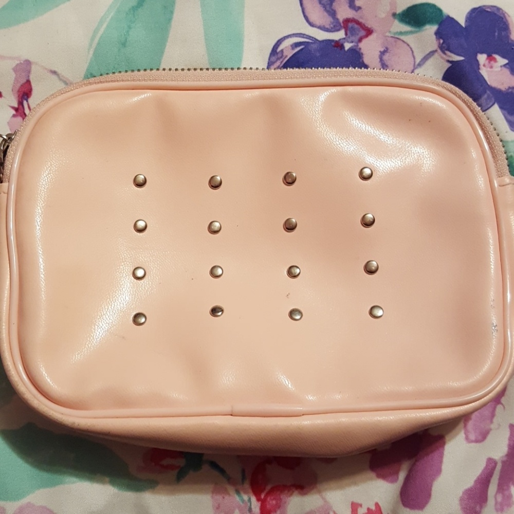 Victoria's Secret studded pink leather makeup bag